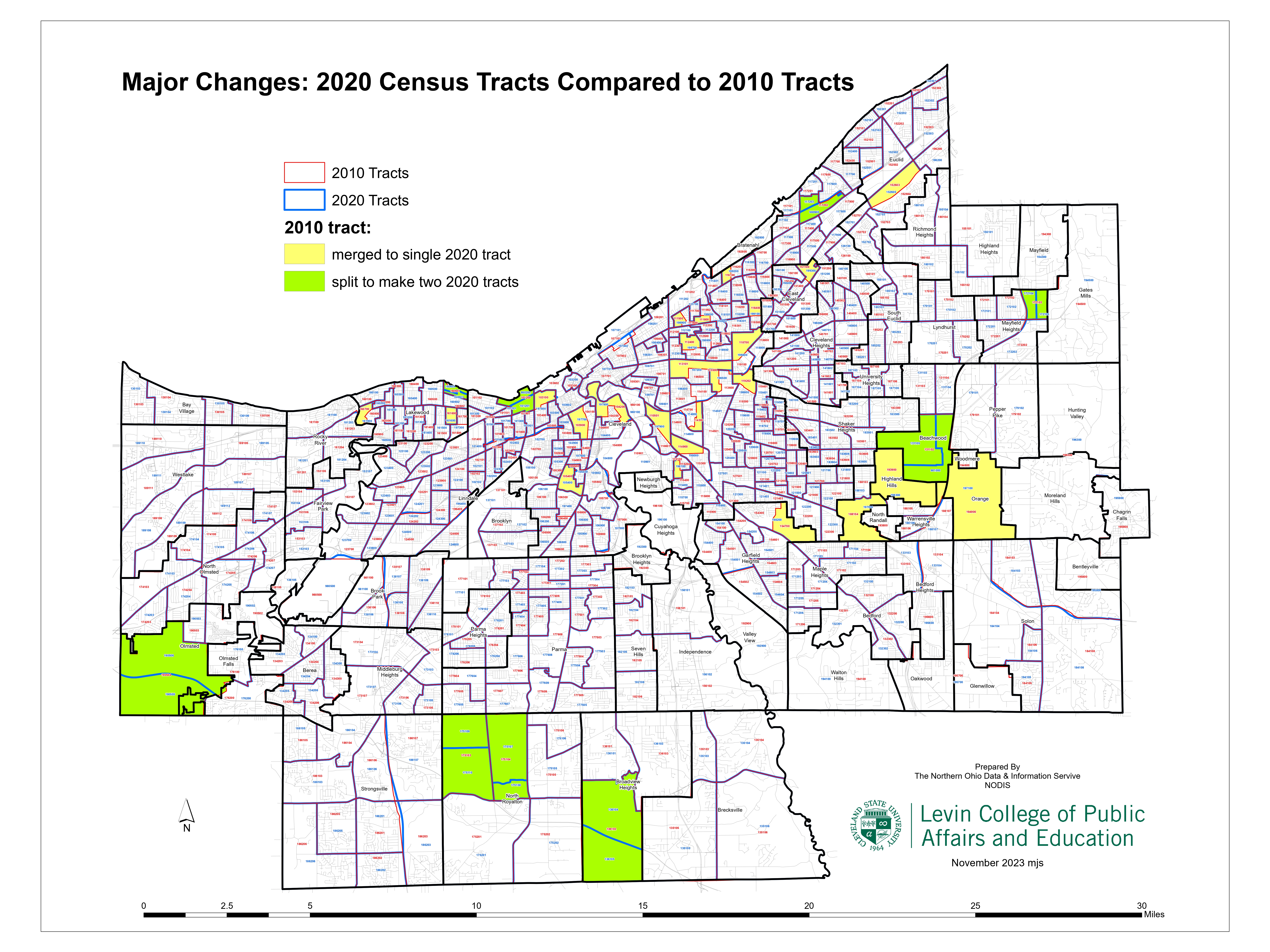 Major Changes - 2020 Census Tracts Compared to 2010 Tracts