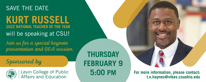 Join us for a presentation by Kurt Russell, 2022 National Teacher of the Year, on Thursday, February 9, 2023. 